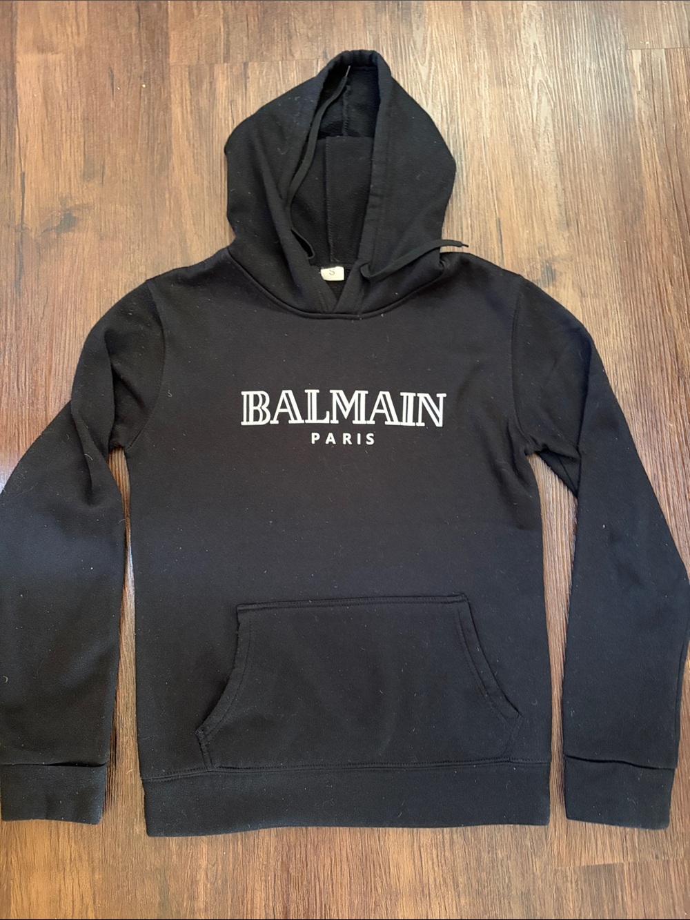 Balmain Paris hoodie black but girl teen sz junior S (10-12 youth) unisex. EUC
